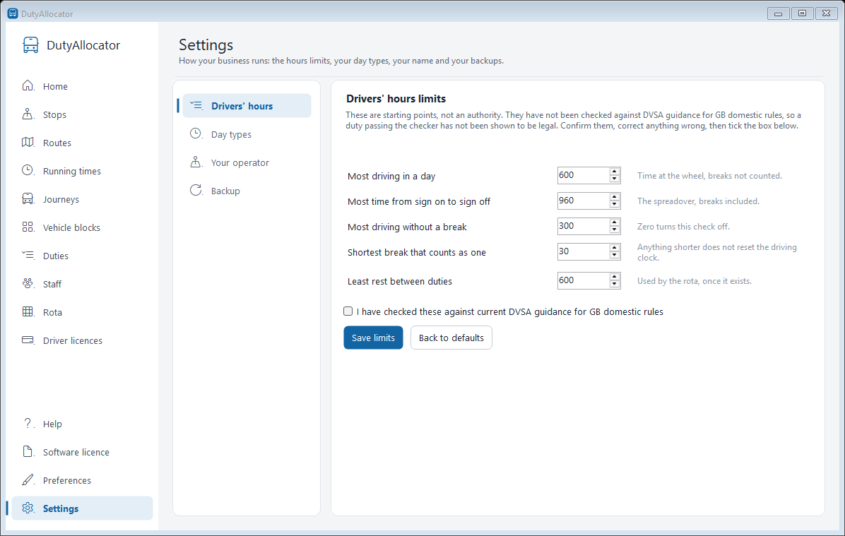 The Settings screen