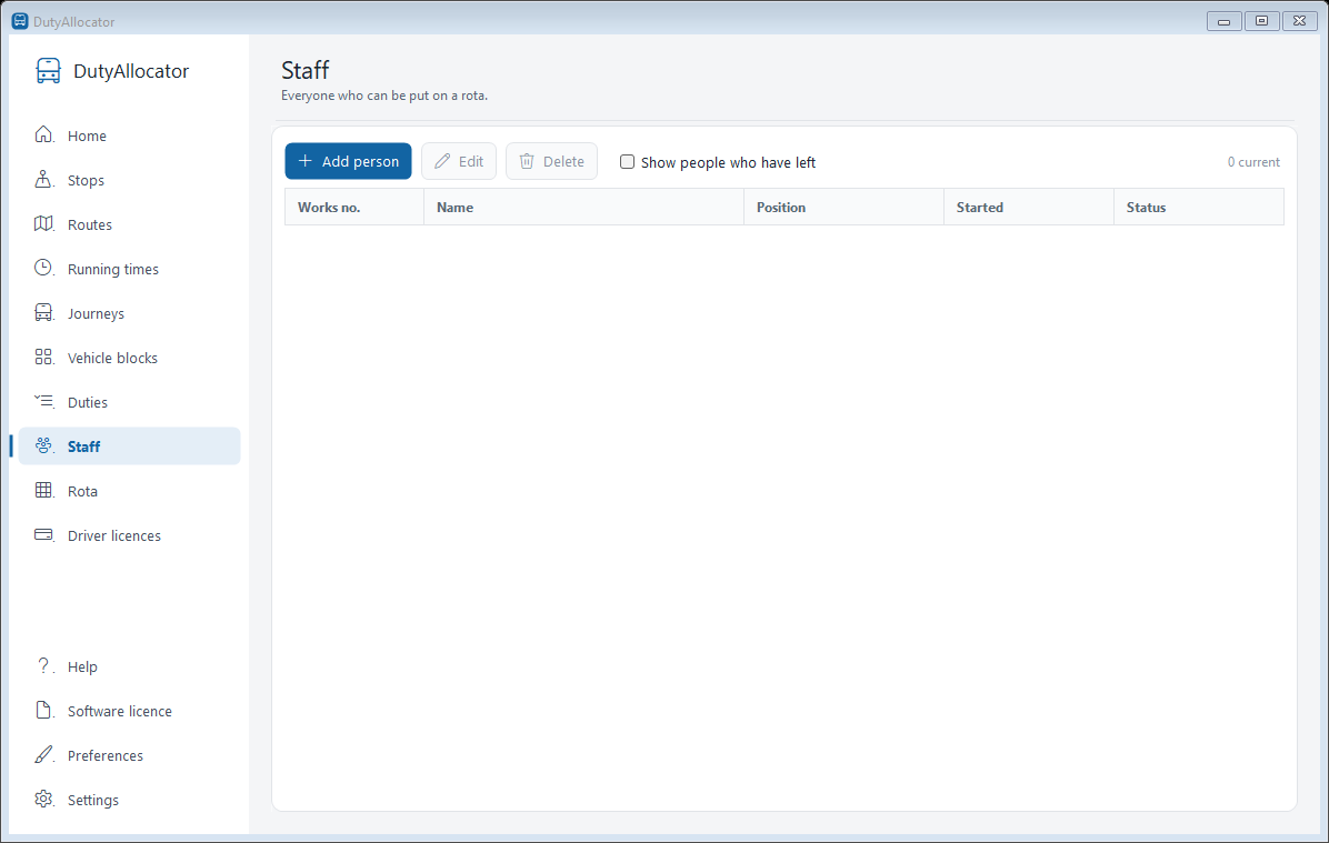 The Staff screen in DutyAllocator